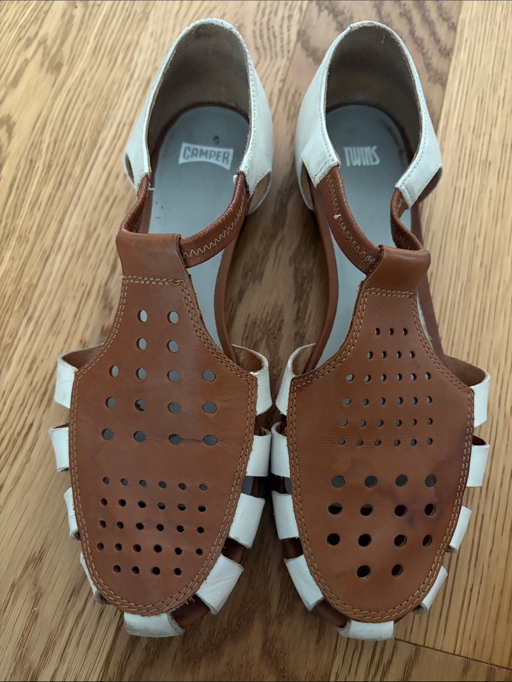 Camper Twins Women’s Brown and White Leather Sandals